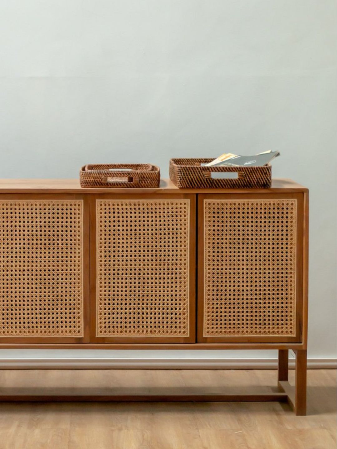 3er Set Rattantablett Serviertablett Braun