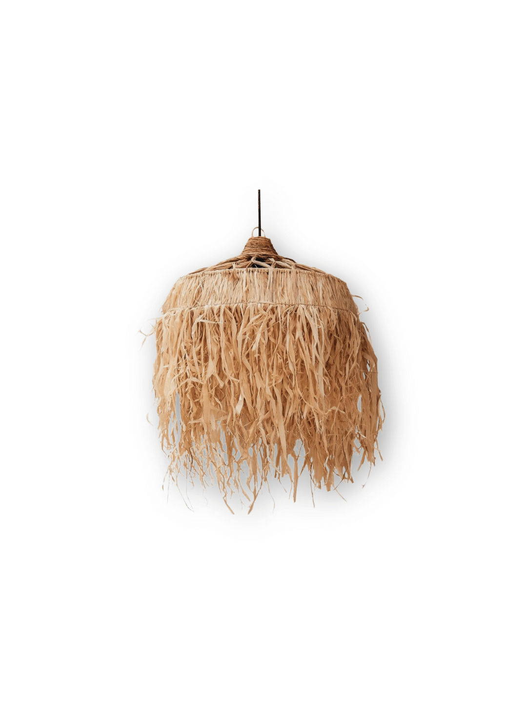 Bastlampe mit langen Fransen in Beige | Handgefertigter Lampenschirm aus nachhaltigem Bast