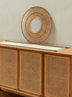 Handgefertigter Boho Wandspiegel BUMI Beige