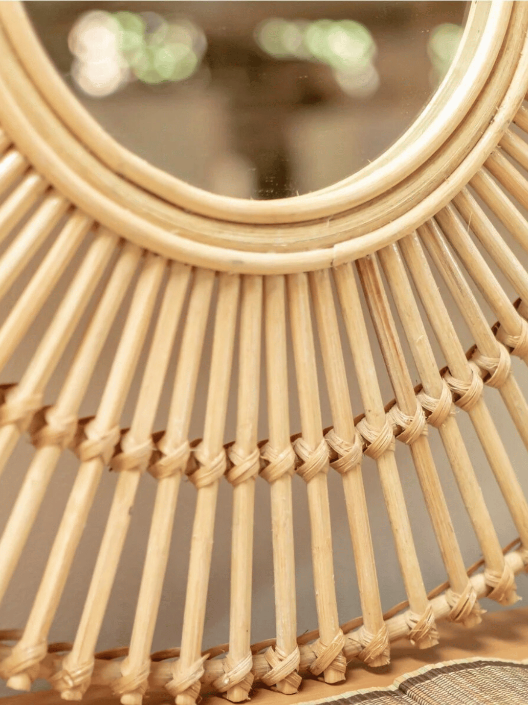Handgefertigter Boho Wandspiegel BUMI Beige